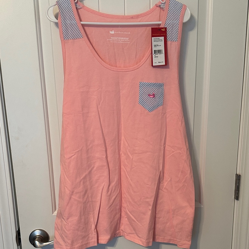 Southern Marsh New Pink Sleeveless Top with Striped Accents cotton